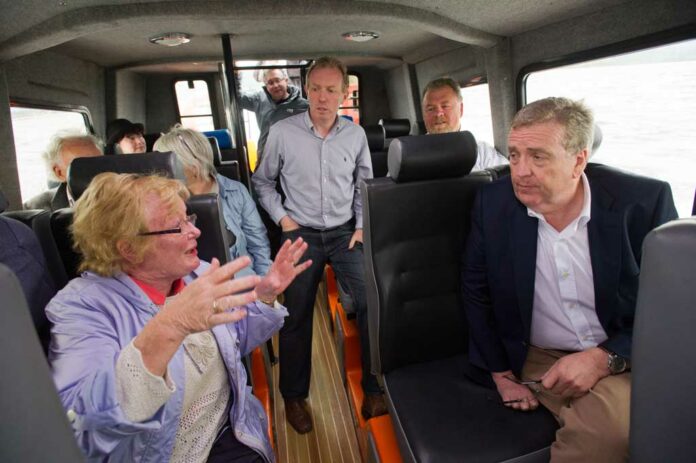 Dympna Hyland, Timmy Dooley, TD, Mayor of Clare Joe Arkins and Pat Breen TD get a trial run in the boat at the launch of the Ballyvaughan Bay Hop. Photograph by John Kelly.