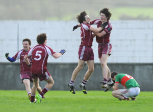 Lissycasey players celebrate at the final whistle after beating Kilmurry Ibrickane during their Minor Division One county football final at Cooraclare. Photograph by John Kelly.