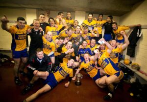 Sixmilebridge celebrate their win in the senior championship.