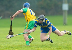 Eoin Vaughan of Inagh-Kilnamona in action against Eoin Hayes of Newmarket during the Clare Champion Cup final at Clarecastle. photograph by John Kelly.