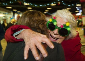 Margaret Drysdale, a resident at Doonbeg, greets her daughter Beatrice at Shannon Airport on Beatrice's arrival home for Christmas from Iowa, USA. Photograph by John Kelly.