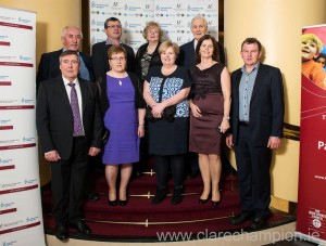 The Clare group at the National community Games AGM in Westport; Back (L to R) Seamus Hayes, The Clare Champion; Kieran Harvey,chairman; Rose Meakins, patron); Graham Meakins, INEAC delegate; front, PJ Phelan, Mary Phelan, PRO Mary Harvey; Mary Loughnane and secretary, Tom Loughnane.   