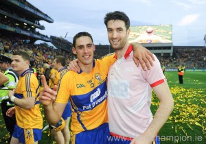 Brendan Bugler and Darach Honan after last September's All-Ireland win.  Photograph by John Kelly