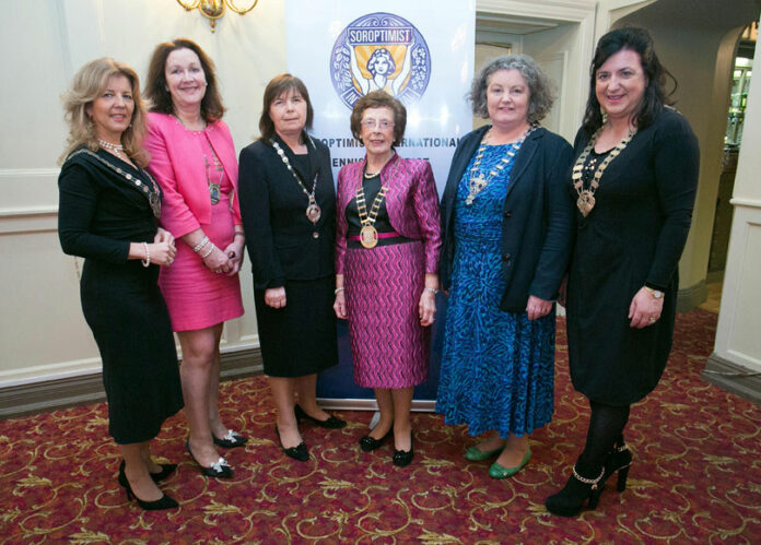 Jacqueline Higgins, Tralee president; Clare president Deirdre O’Donnell; Noreen Walsh, national president; Mayor of Ennis Mary Coote-Ryan, Anne Harrington, Dublin president and Patricia Feeney, Athlone president.