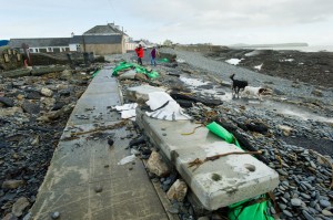 A view of the destruction on the main road in Kilbaha village  which is cut off to traffic following the latest high seas and gales. Photograph by John Kelly.