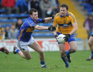 Paul Codd of Tipperary in action against David Tubridy of Clare during their National League game at Thurles. Photograph by John Kelly.