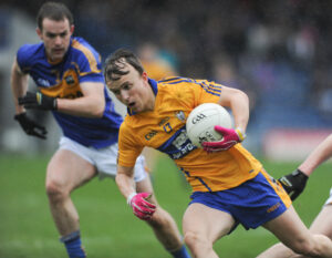 Martin O Leary of Clare bursts through the Tipperary defence during the National League game at Thurles. Photograph by John Kelly.