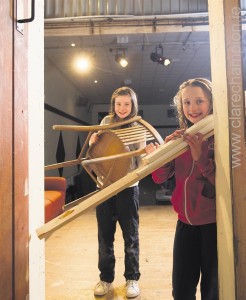 Stage hands, Emily Leahy and Aoife McMahon. Photograph by John Kelly