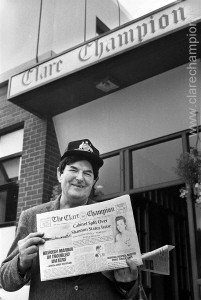 The late Michael Tierney, heading off to sell The Clare Champion.