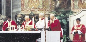 Fr Brendan Quinlivan serving mass with Pope John Paul II