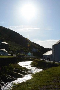 Boscastle with the river flowing into the sea.