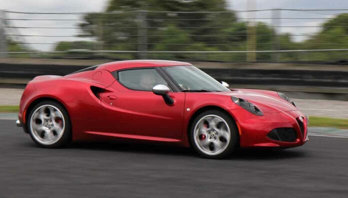 The Alfa Romeo 4C in action at the Irish launch at Mondello Park on Monday.