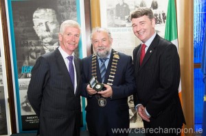 At the launch of the John P  Holland coin; Paul Molumby Central Bank director of currencies; Cathaoirleach of Clare County Council, John Crowe and Peter Heffernan, CEO Marine Institute. Photograph by Andrew Downes 