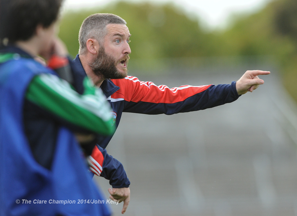 Corofin manager James Murrihy feeling the heat just before Wolfe Tones drew level at the end of their Intermediate final in Cusack park. Photograph by John Kelly.