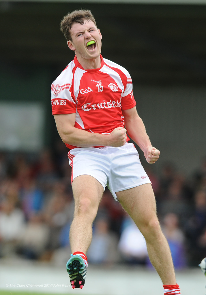 David O Halloran of Eire Og celebrates a late score against Kilmurry Ibrickane during their senior championship semi-final at Kilmihil. Photograph by John Kelly.