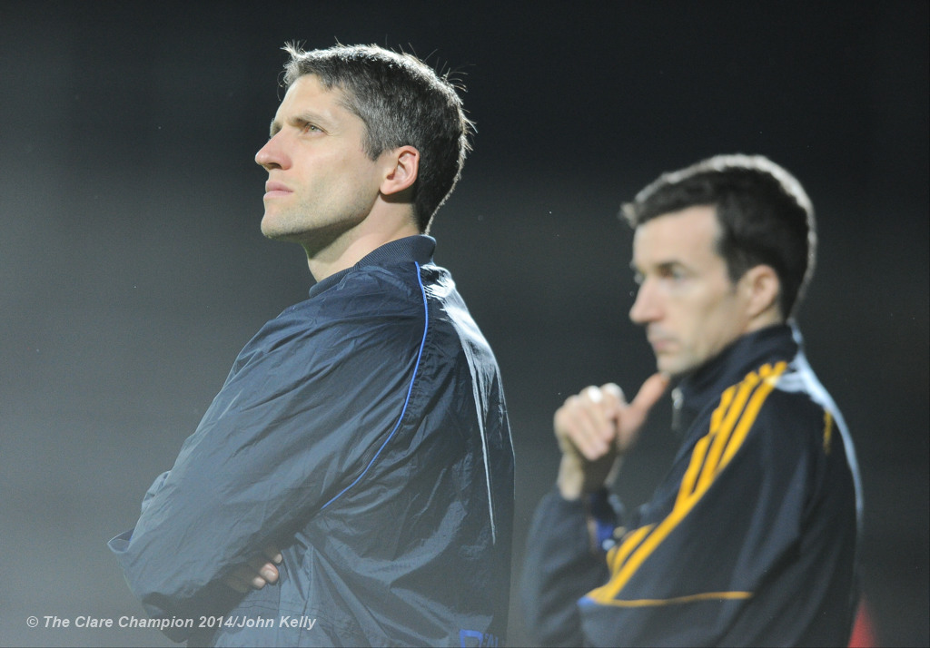 Clare coach Gordon Kelly and mentor David O Connell on the sideline against against Tipperary during their U-17 Munster League final in The Gaelic Grounds. Photograph by John Kelly.