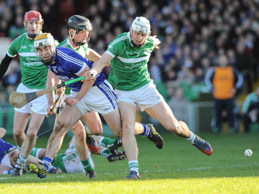 Conor Mc Grath of Cratloe in action against Kevin O Donnell of Kilmallock during their Munster Club final at The Gaelic Grounds. Photograph by John Kelly.