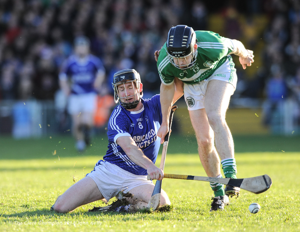 Martin Oige Murphy of Cratloe in action against Graeme Mulcahy of Kilmallock during their Munster Club final at The Gaelic Grounds. Photograph by John Kelly.