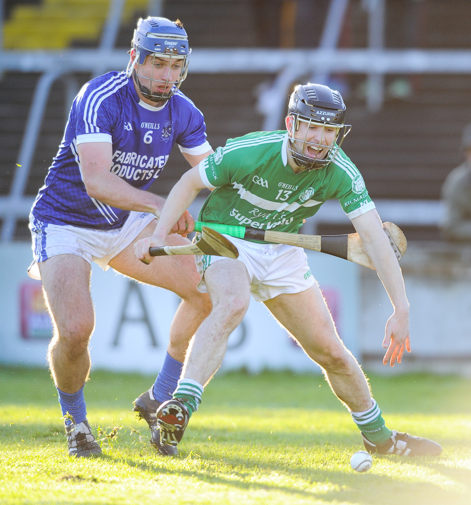 Conor Ryan of Cratloe in action against Graeme Mulcahy of Kilmallock during their Munster Club final at The Gaelic Grounds. Photograph by John Kelly.