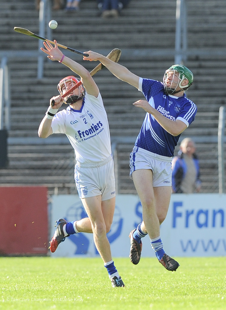 Stephan Maher of Thurles Sarsfield's in action against Cathal Mc Inerney of Cratloe during their Munster Club quarter final in Cusack park. Photograph by John Kelly.