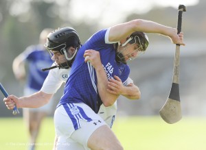 Aidan Mc Cormack of Thurles Sarsfield's in action against Michael Hawes of Cratloe during their Munster Club quarter final in Cusack park. Photograph by John Kelly.