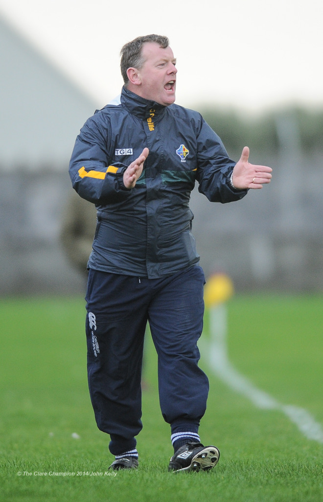 Donal O hAinifein of the Eire Og management on the sideline against Clann Lir during the  U-21A final in Miltown Malbay. Photograph by John Kelly.