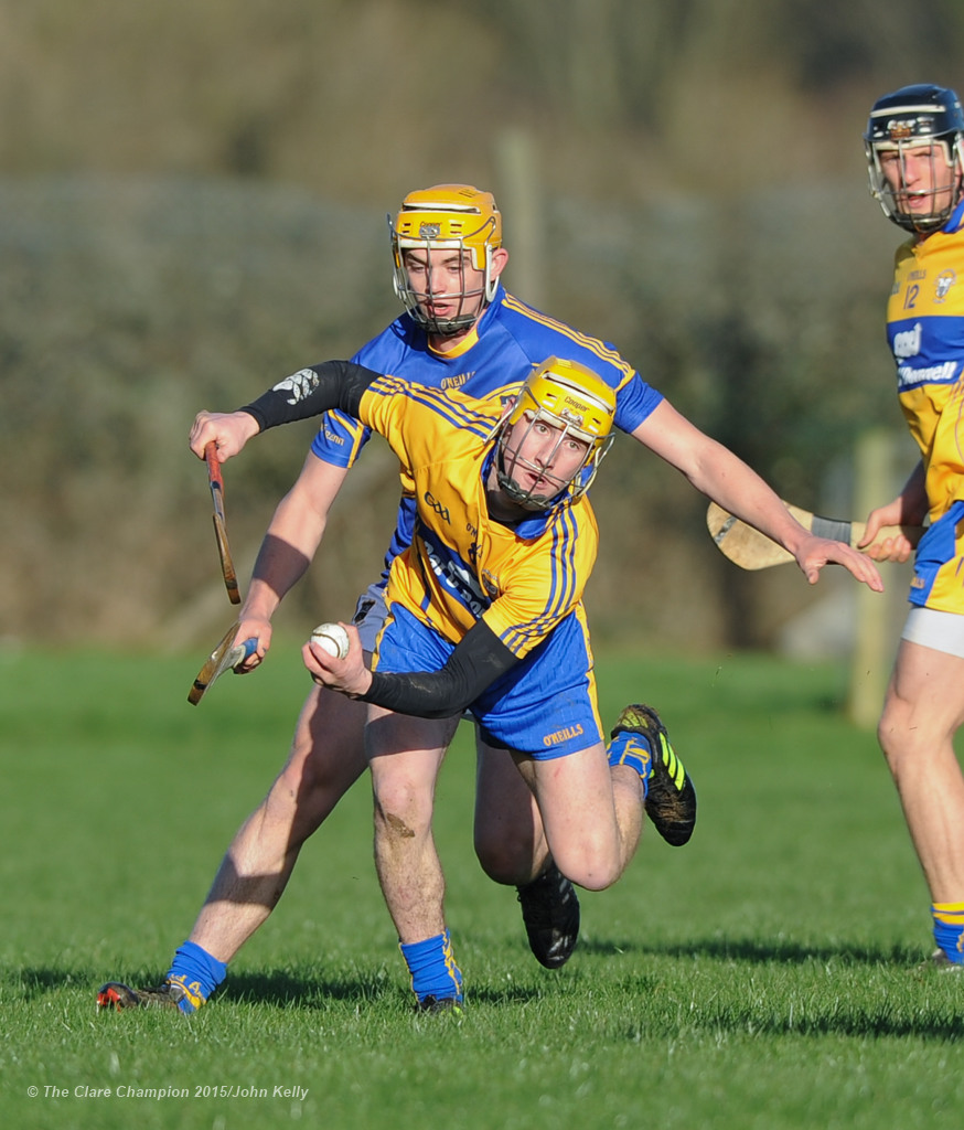 Colm Galvin of Clare in action against Ronan Maher of Tipperary during their Waterford Crystal Cup game at Sixmilebridge. Photograph by John Kelly.