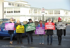 Colaiste Muire teachers on the picket outside their school in Ennis. Photograph by John Kelly.