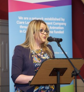 MC, Joanne Sweeney-Burke speaking at the official launch of #DigitalClare in the Temple Gate Hotel, Ennis. Photograph by John Kelly.