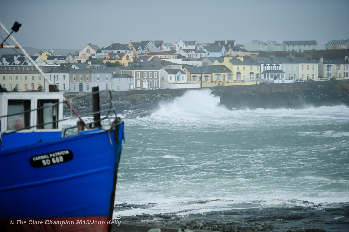 A view of the the high seas and growing waves forming at Kilkee as the wind picks up on Monday afternoon. Photograph by John Kelly.