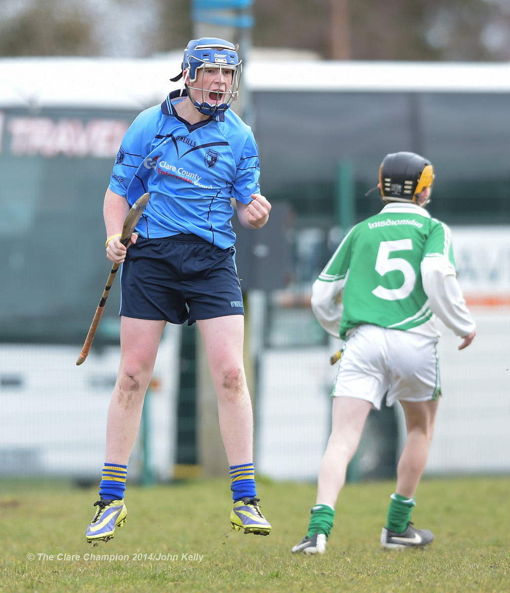 Martin Walsh of Scariff Community College celebrates a goal against Ennistymon CBS during their Munster U-15 D final at Clarecastle. Photograph by John Kelly.