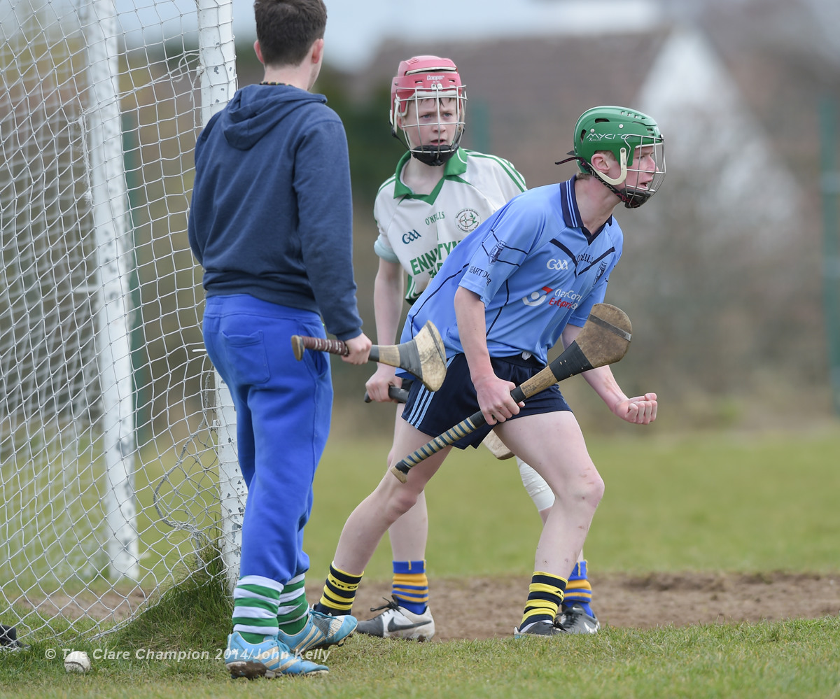 Henry Mc Grath of Scariff Community College celebrates a goal against Ennistymon CBS during their Munster U-15 D final at Clarecastle. Photograph by John Kelly.