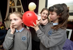 Catherine Fennessy, Aisling O Brien and Sadhbh Giblin of Scariff NS at the Clare Education Centre Science Fair 2015 in the Auburn Lodge Hotel, Ennis. Photograph by John Kelly.