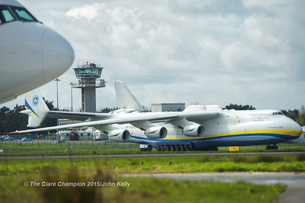 The world's largest aircraft, the Antonov 225 pictured on the runway, with the control tower seen behind, at Shannon airport. Photograph by John Kelly.