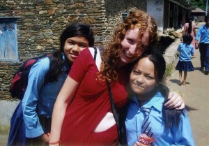 Melanie Hennessy with two children at the Talamarang Orphanage