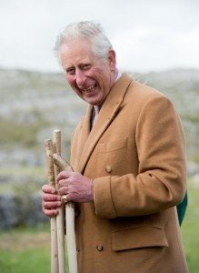 Prince Charles in the Burren  with the walking sticks which were presented to him. Photograph by John Kelly