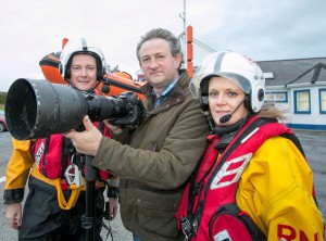 John Kelly with John and Shelly Galvin, at the RNLI Lifeboat Station in Kilrush. Photograph by Arthur Ellis