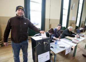 260216 Anthony DiLucia casting his vote at The Holy Family Polling Station Ennis this morning.Pic Arthur Ellis.