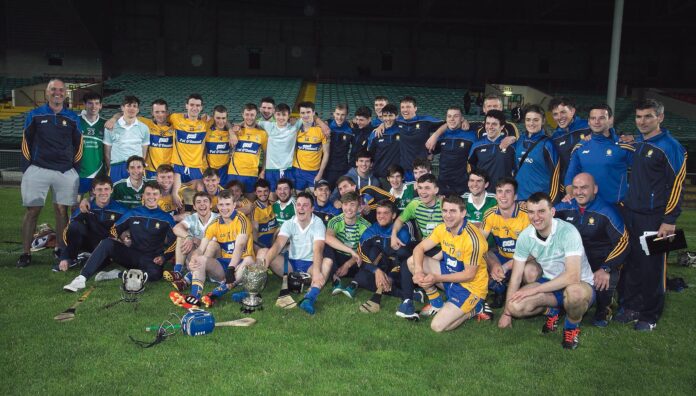 The victorious Clare intermediate hurlers at the Gaelic Grounds in Limerick on Wednesday evening. Photograph Arthur Ellis.