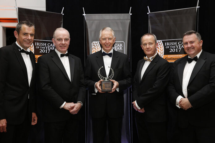 Bob Flavin, ICOTY, Tom Dennigan, Continental Tyres, Stephen Byrne, Mercedes Ireland, John Galvin and Michael Sheridan, ICOTY at the Irish Car of the Year Awards 2017 where the Mercedes-Benz E-Class was crowned the overall winner.