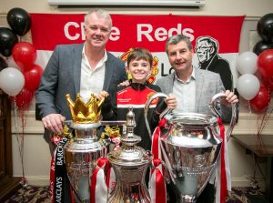 Former Man Utd stars Gary Pallister and Denis Irwin with Sean Hennessey (10). Photograph by Arthur Ellis.