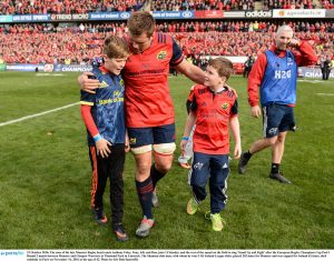  The sons of the late Munster Rugby head coach Anthony Foley, Tony, left, and Dan, with CJ Stander, Photograph by Seb Daly/Sportsfile