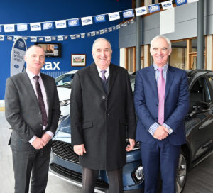 James Hehir (centre) with Eddie Rynne, General Manager and Thomas Sheils, Managing Director on James' retirement from Sheils Motor Group.