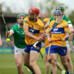 Clare’s Peter Duggan in action against Limerick’s Sean Finn